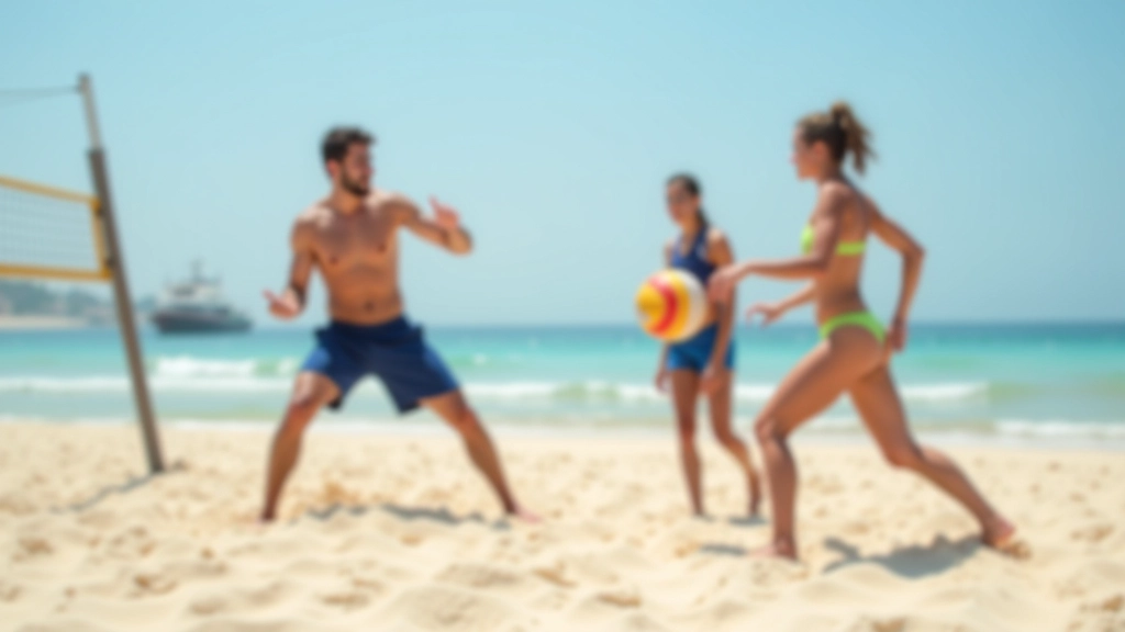 لاعبون يمارسون تمارين الحفر والتمرير على الشاطئ مع مدرب متخصص