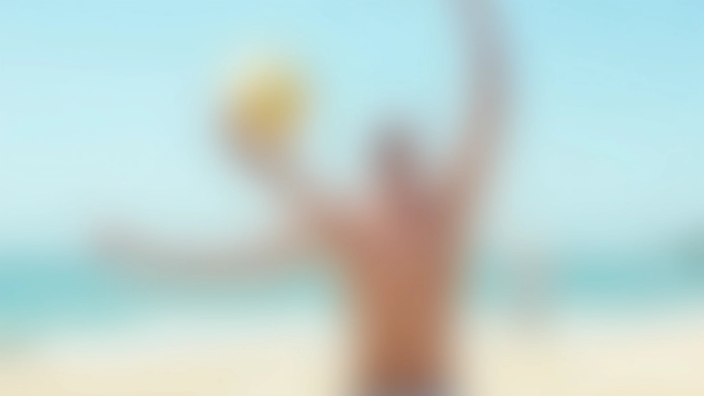 حركة رفع الذراع لرمي الكرة من الأعلى، اللاعب يرفع كوعه بزاوية صحيحة على الرمال الذهبية